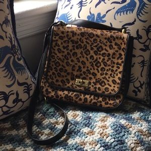 Fossil black leather pony hair leopard print bag